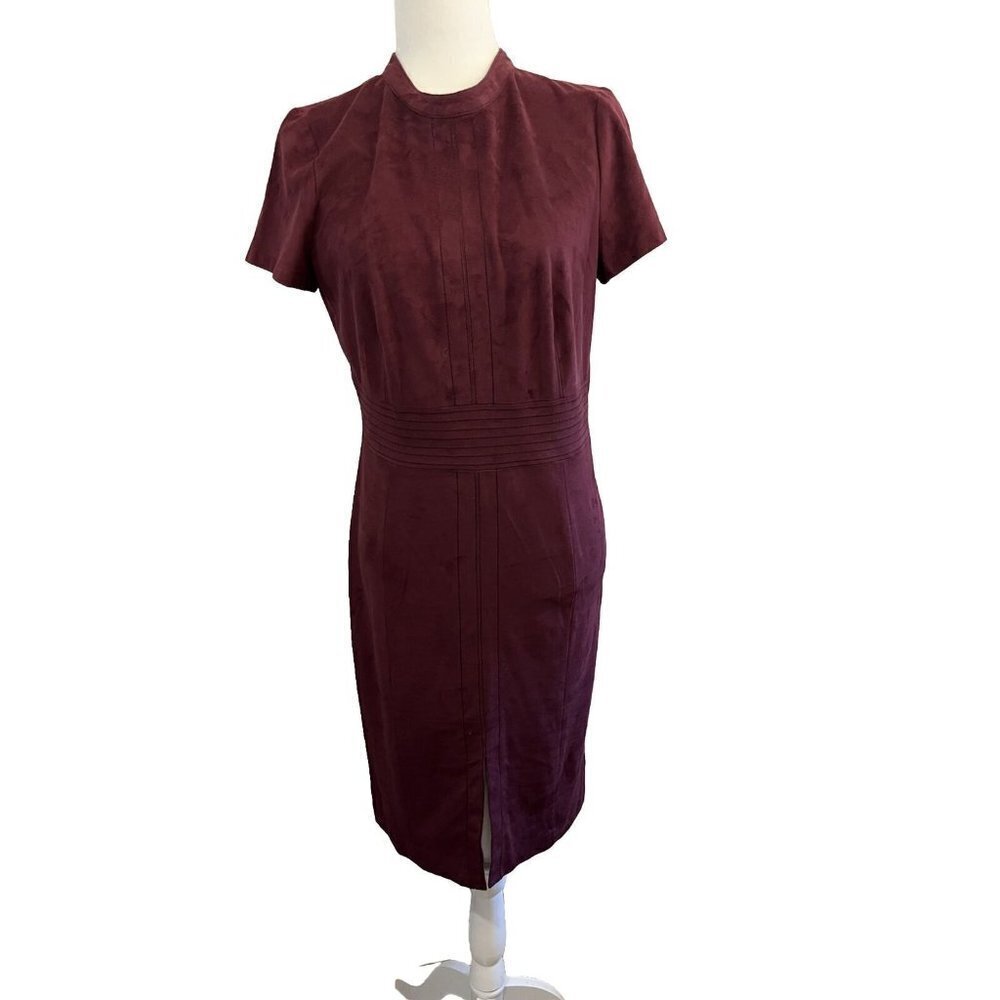 Worthington dress women 6 marron berry faux suede front slit short sleeve